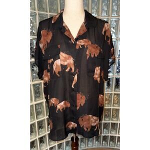 Ariat sheer Badland Buffalo Print Short Sleeve Button-Down Shirt - sz XL - OA